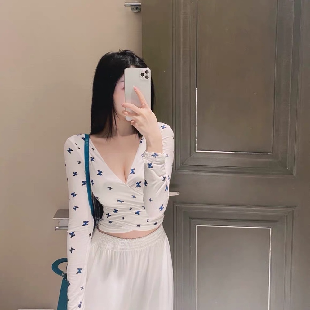 butterfly printed all over crop top backless